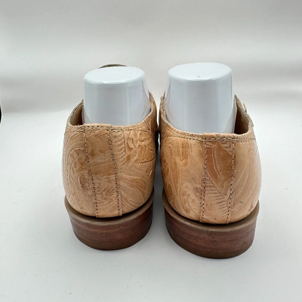 Justin Loafers Shoes Mens Size 8C‎ Narrow Tan Leather Tooled Monk Strap Western